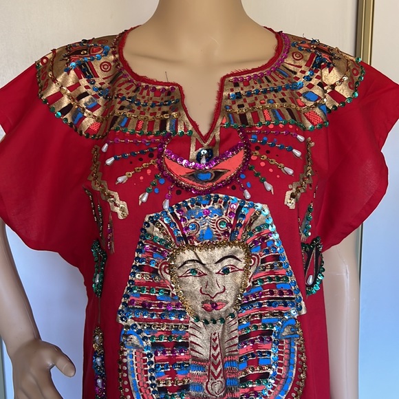 Authentic Egyptian cotton pharaonic traditional dress sequins. Large - Picture 6 of 12